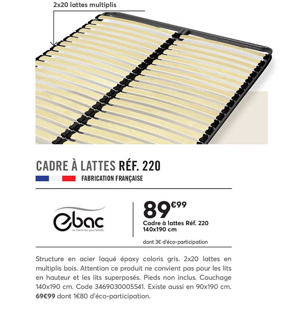 cadre a lattes 140x190 cm ebac ref 220