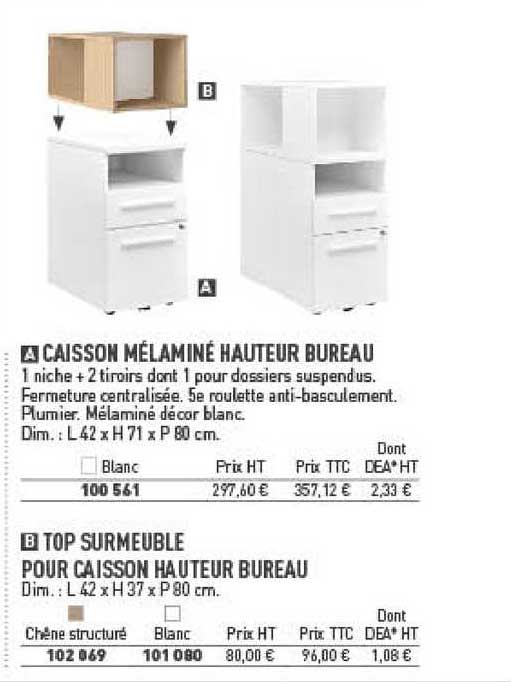 caisson mélaminé hauteur bureau