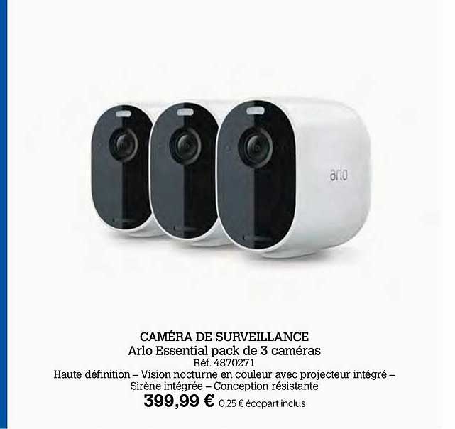 caméra de surveillance arlo essential pack de 3 caméras