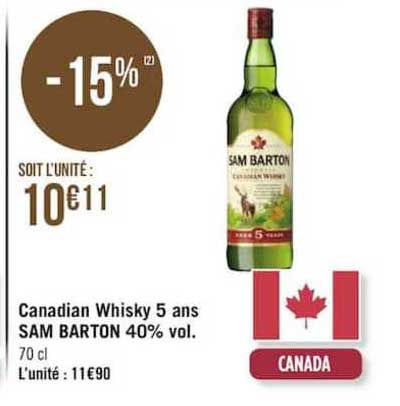 canadian whisky 5 ans sam barton 40% vol.