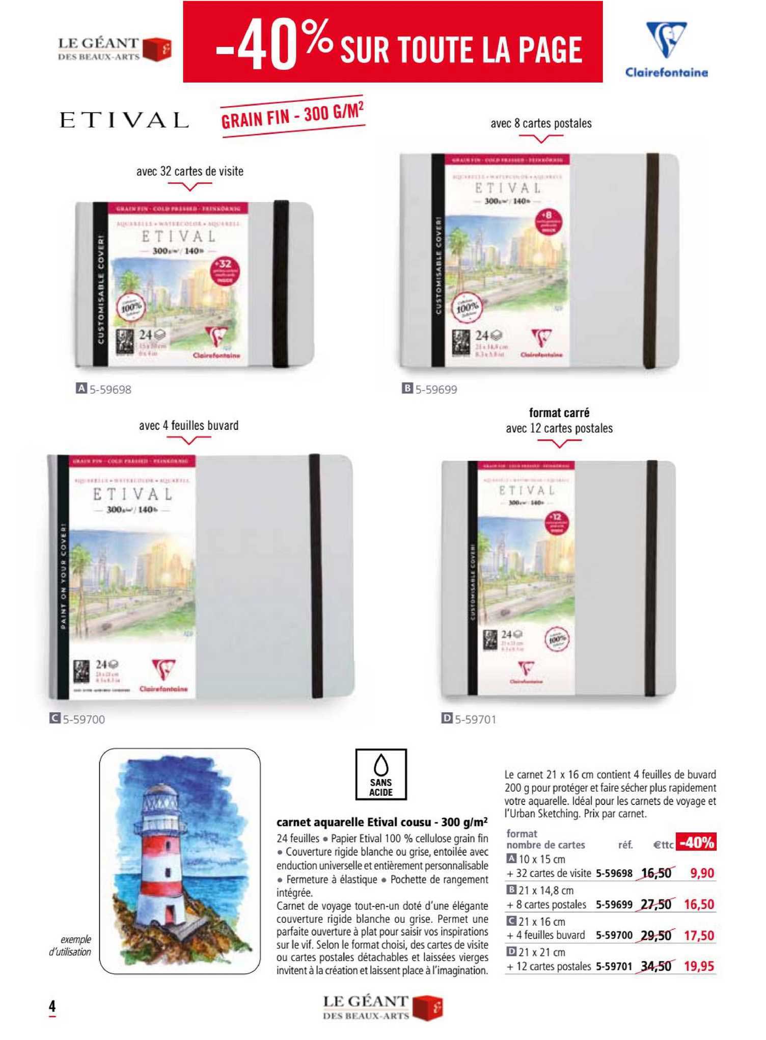 carnet aquarelle etival cousu 300 g-m2