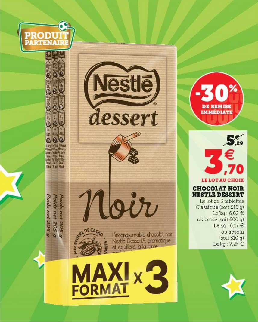 chocolat noir nestlé désert -30% de remise immédiate