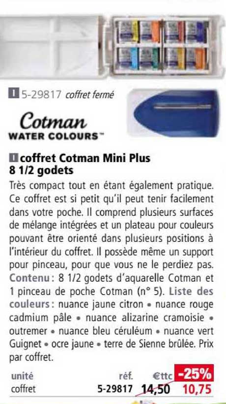 Coffret Cotman Mini Plus 8 1-2 Godets
