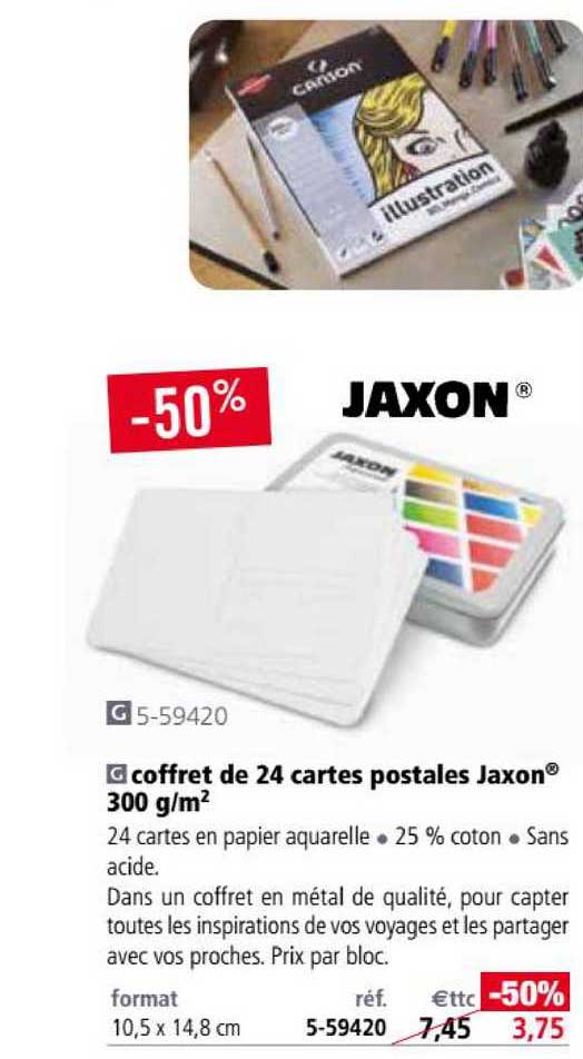 coffret de 24 cartes postales jaxon 300 g-m2