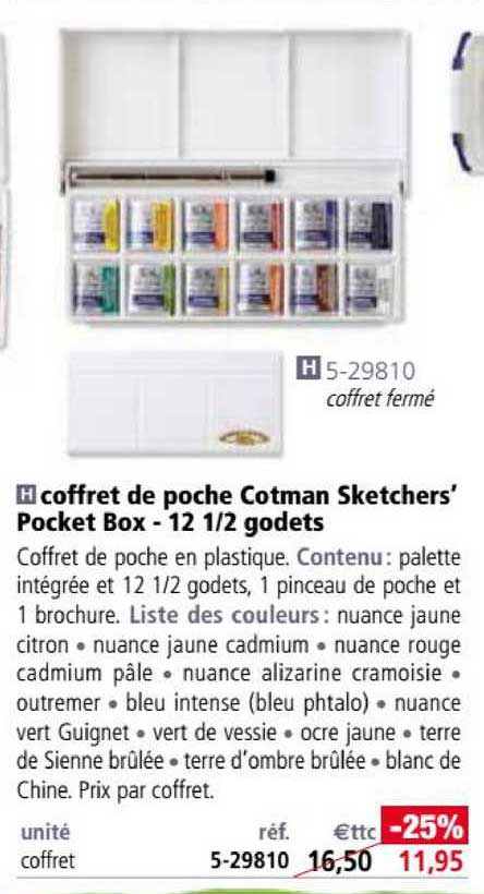 Coffret De Poche Cotman Sketchers' Pocket Box 12 1-2 Godets