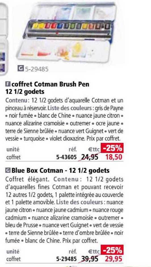 coffrets cotman brush pen 12 1-2 godets