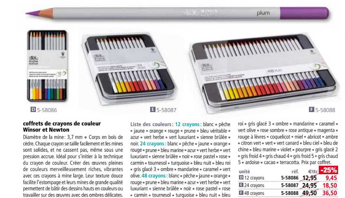 coffrets de crayons de couleur winsor et newton
