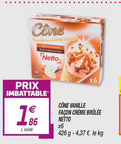 cône vanille façon crème brûlée netto