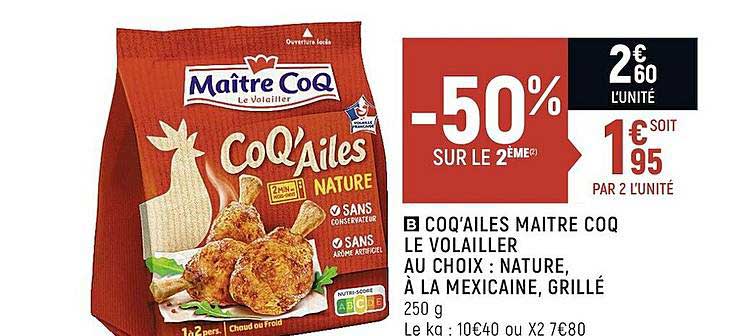 coq'ailes maître coq le volailler au choix : nature, à la mexicaine, grillé