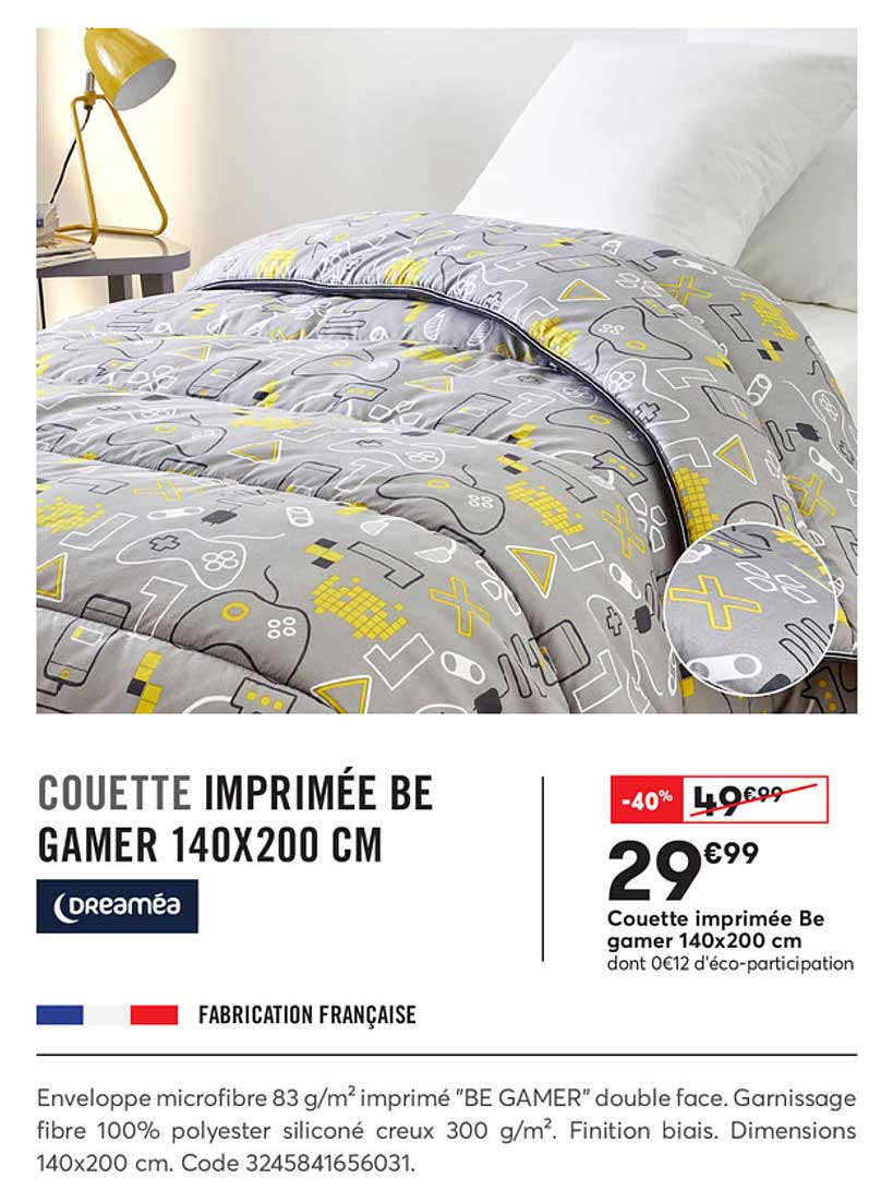 couette imprimee be gamer 140x200 cm