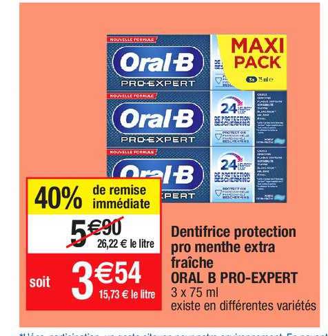 dentifrice protection pro menthe extra fraiche oral b pro-expert