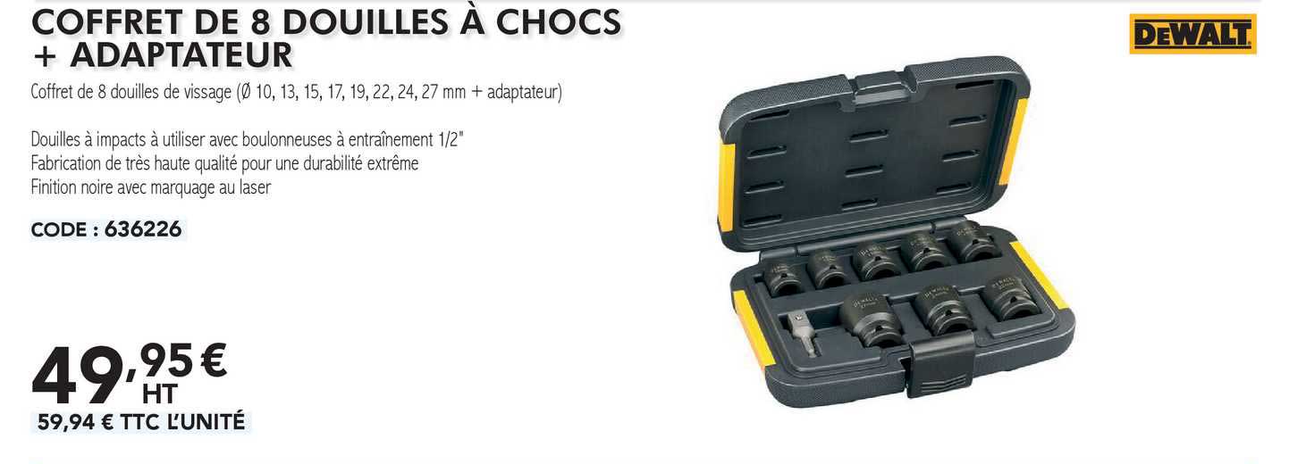 Dewalt Coffret De 8 Douilles à Chocs + Adaptateur