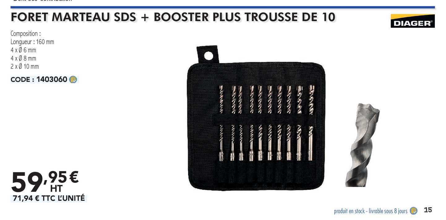 diager foret marteau sds + booster plus trousse de 10