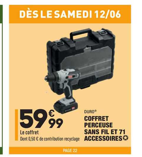 duro coffret perceuse sans fil et 71 accessoires