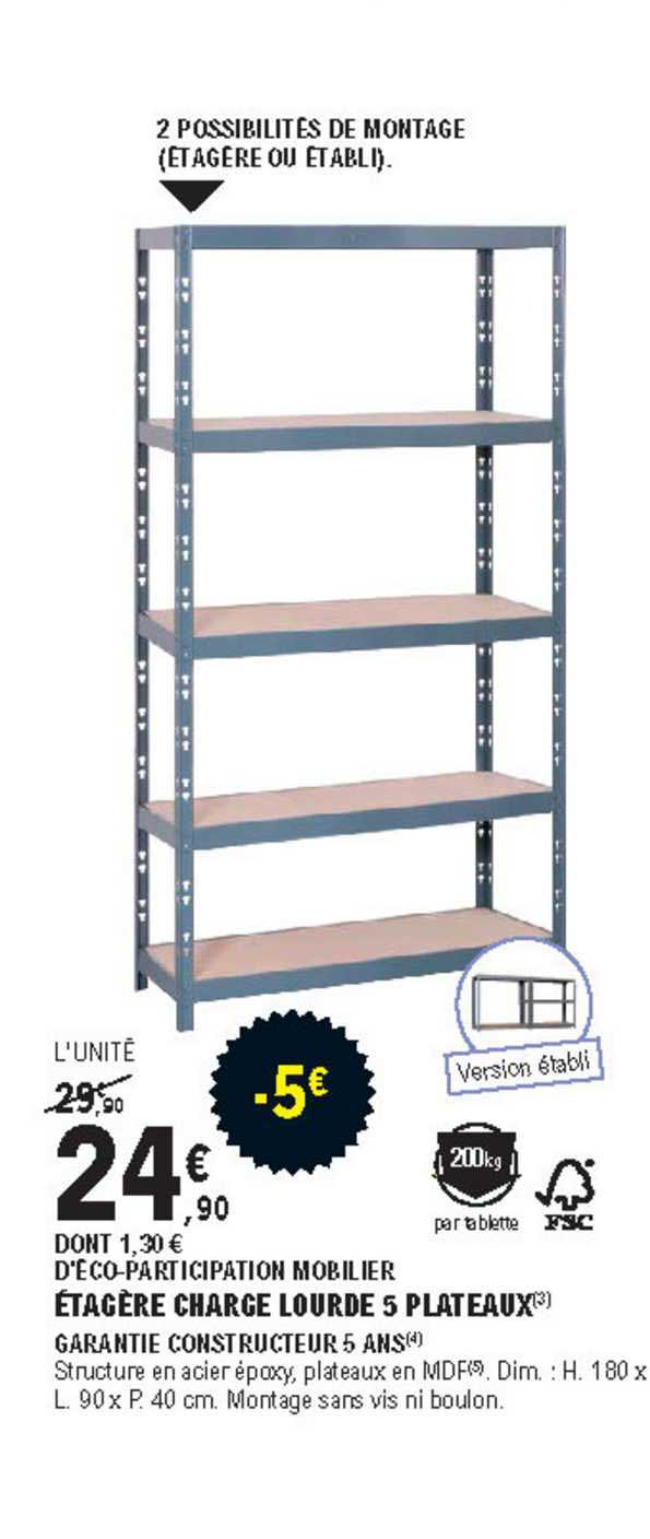 étagère charge lourde 5 plateaux