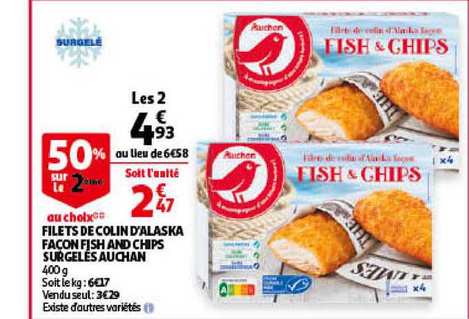 filets de colin d'alaska façon fish and chips surgelés auchan