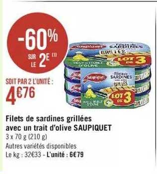 filets de sardines grillées avec un trait d'olive saupiquet