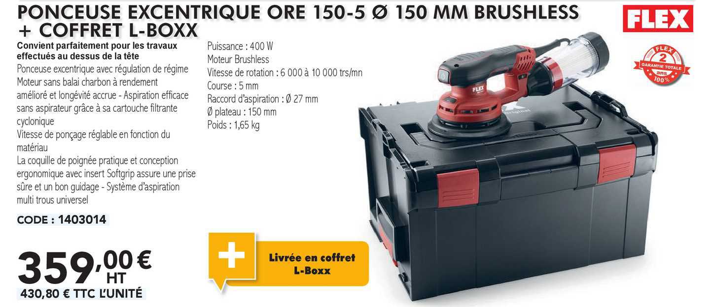 flex ponceuse excentrique ore 150-5 Ø 150 mm brushless + coffret l-boxx