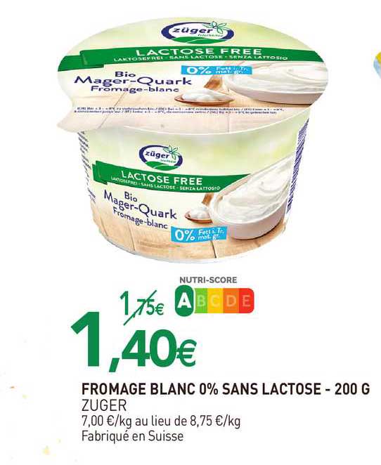 fromage blanc 0% sans lactose zuger