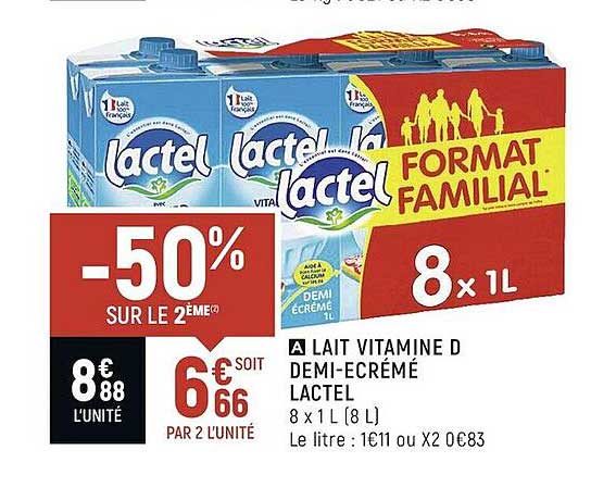 lait vitamine d demi-écrémé lactel