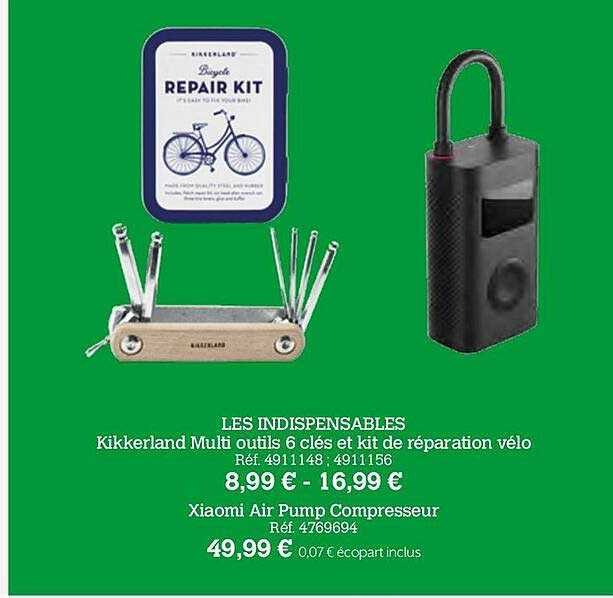 les indispensables kikkerland multi outils 6 clés et kit de réparation vélo