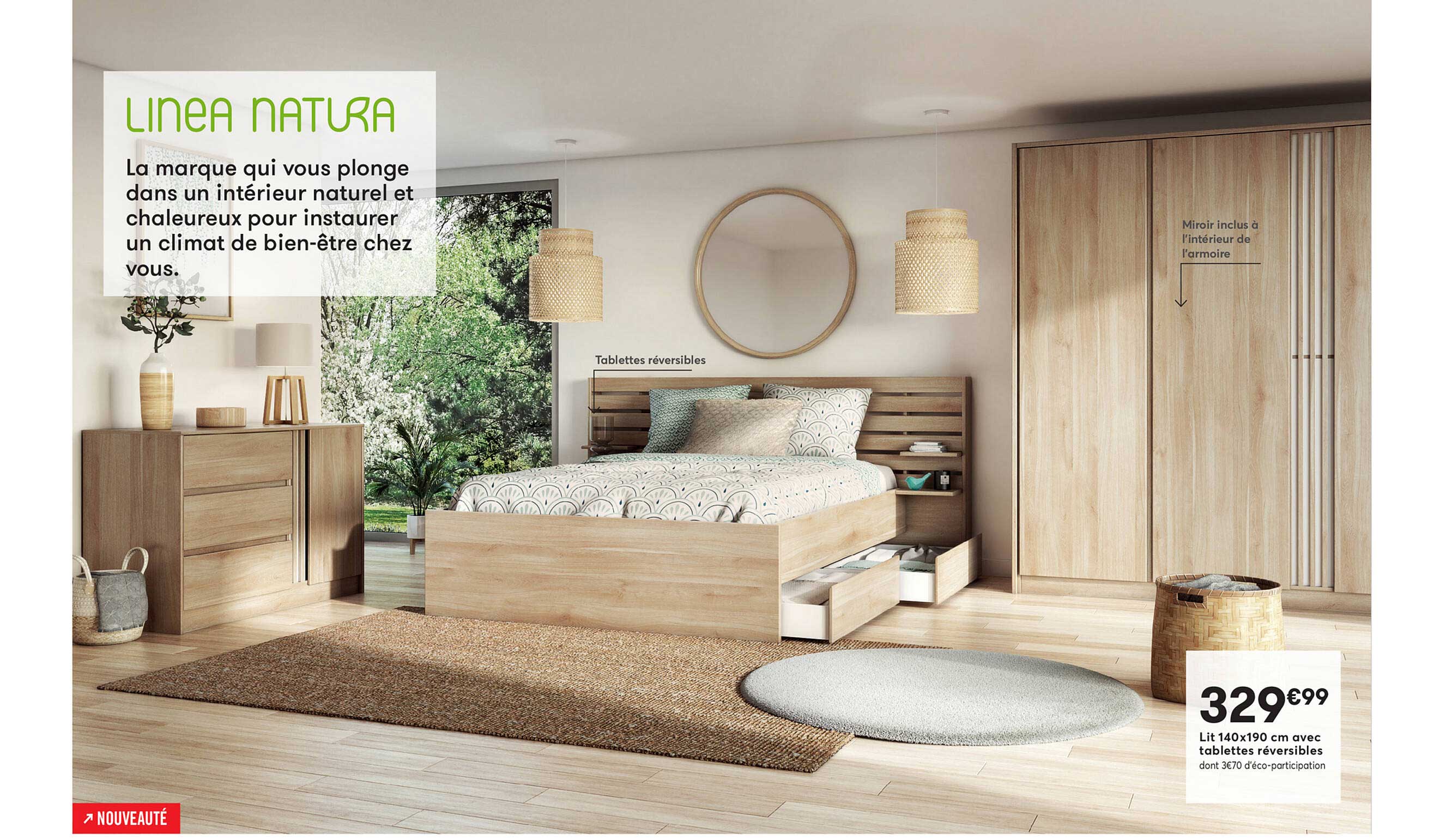 lit 140x190 cm avec tablettes reversibles