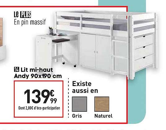 lit mi-haut andy 90 x 190 cm