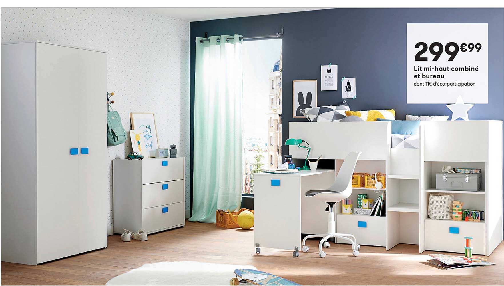 lit mi-haut combine et bureau