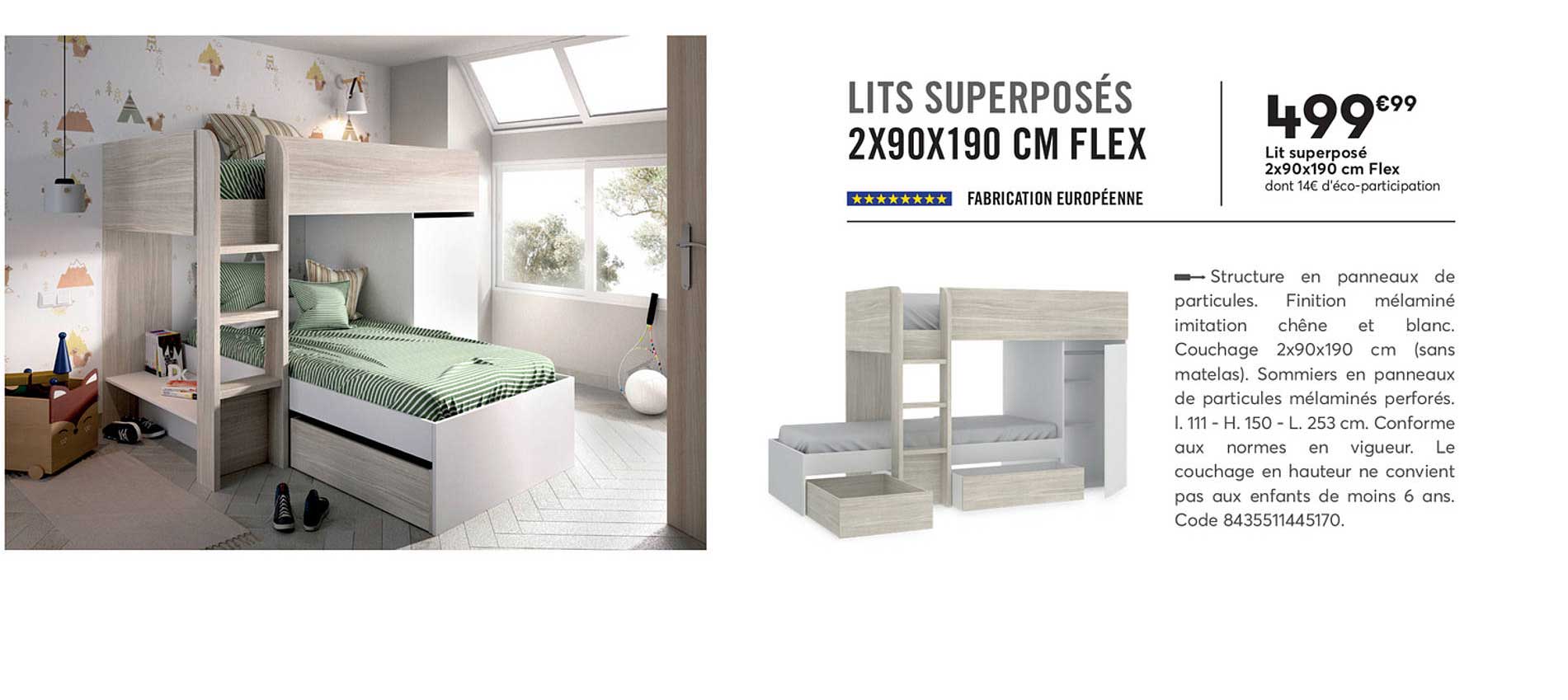 lit superpose 2x90x190 cm flex