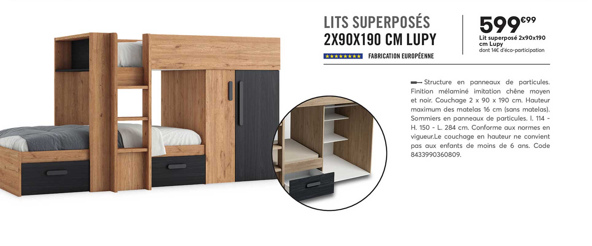 lit superpose 2x90x190 cm lupy