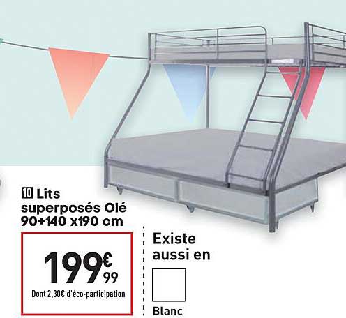lits superposés olé 90 + 140 x 190 cm
