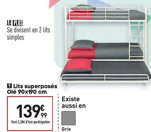 lits superposés olé 90 x 190 cm