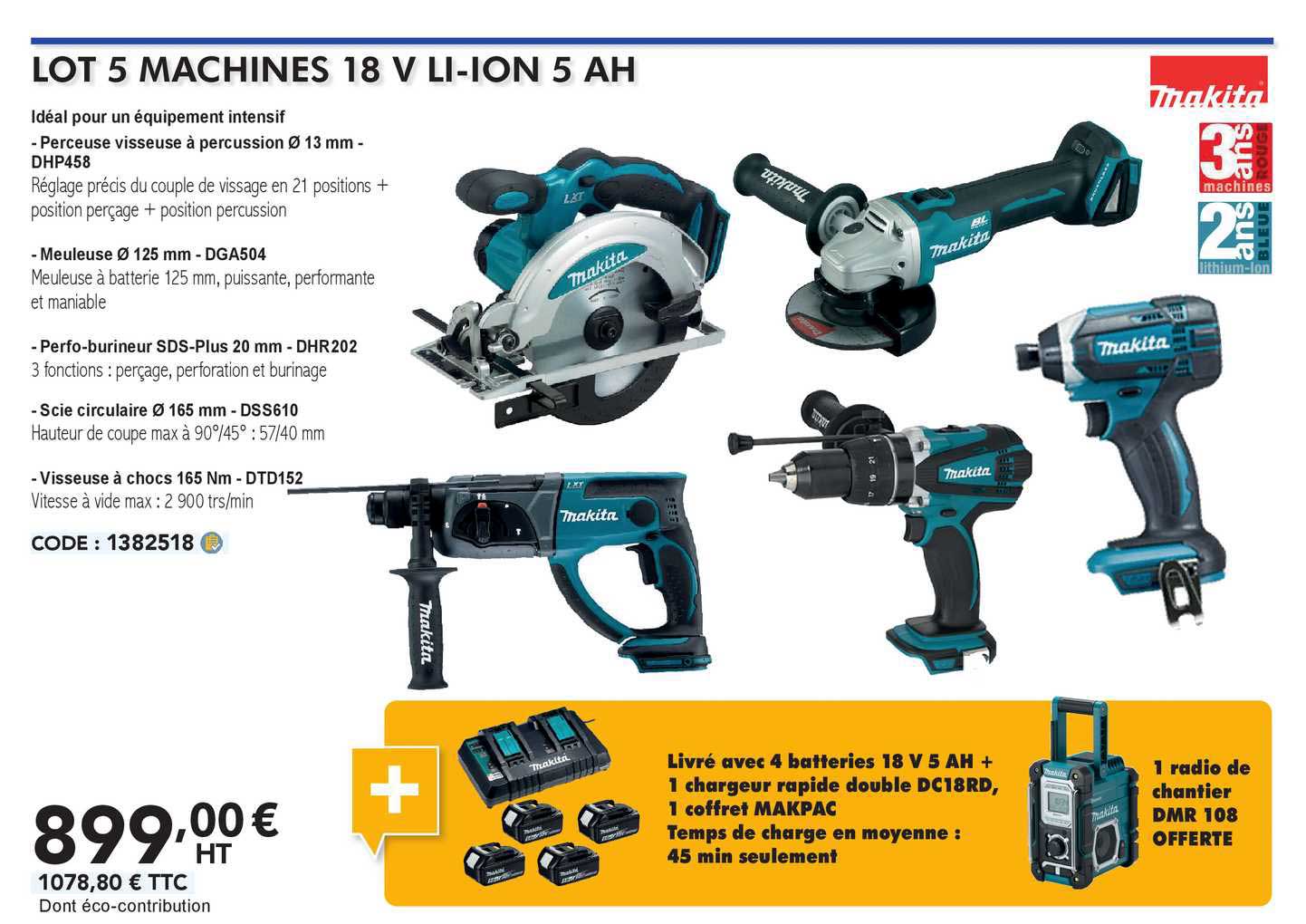 makita lot 5 machines 18 v li-on 5 ah