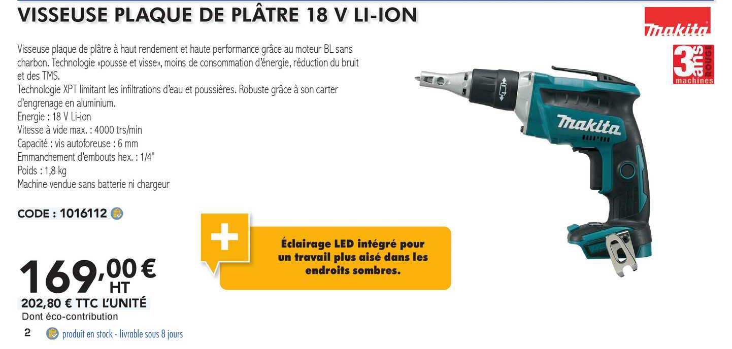 Makita Visseuse Plaque De Plâtre 18 V Li-ion