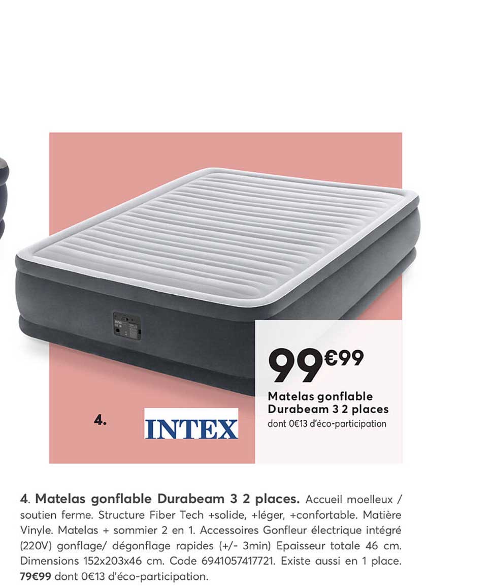 matelas gonflable durabeam 3 2 places intex