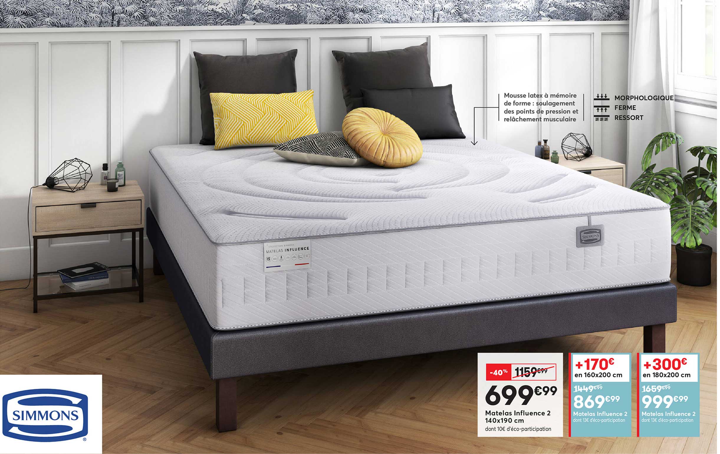 matelas influence 2 140x190 cm simmons