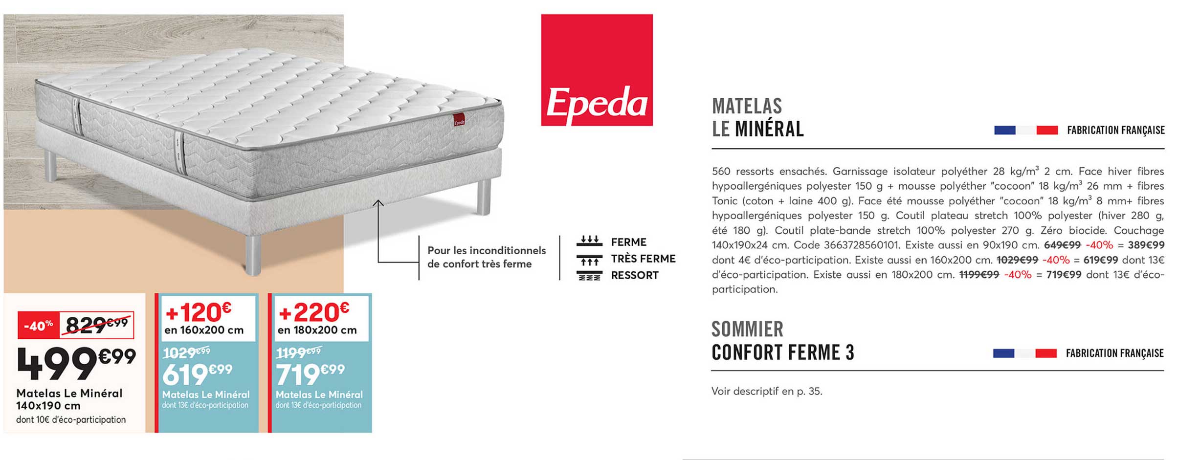 matelas le minéral 140x190 cm