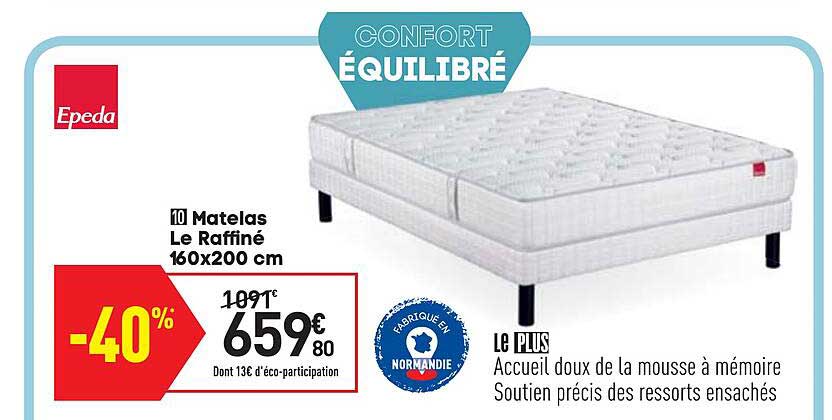 matelas le raffiné 160 x 200 cm epeda