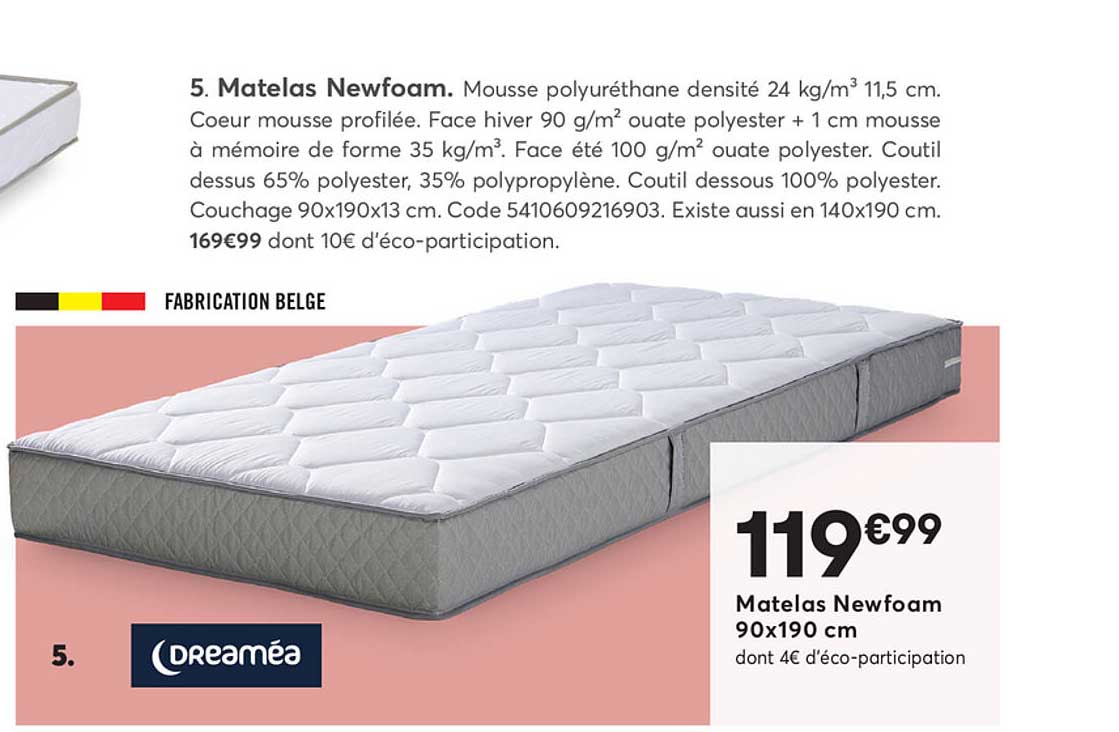 matelas newfoam 90x190 cm dreaméa
