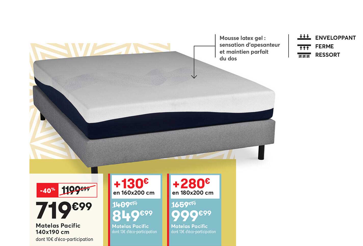 matelas pacific 140x190 cm