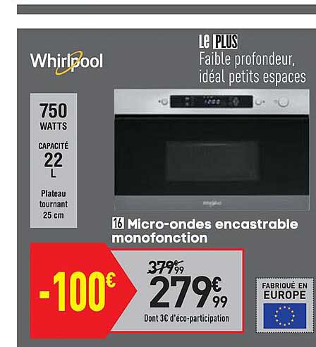 micro-ondes encastrable monofonction whirlpool