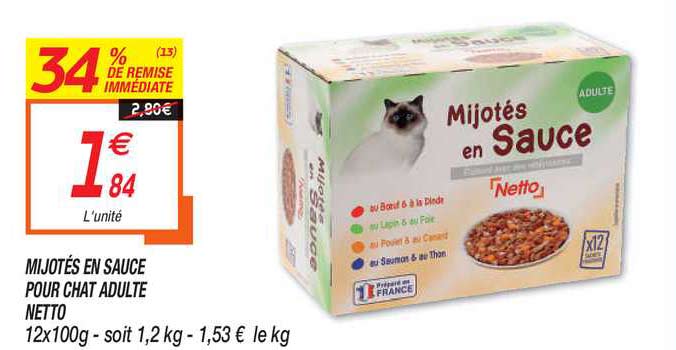mijotés en sauce pour chat adulte netto