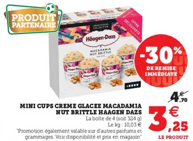 mini cups crème glacée macadamia nut brittle haagen dazs -30% de remise immédiate