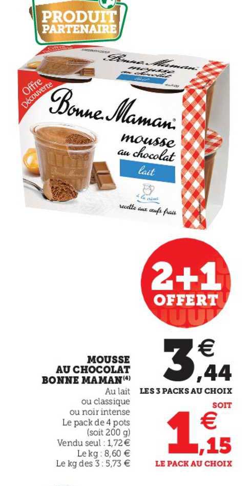 mousse au chocolat bonne maman 2+1 offert