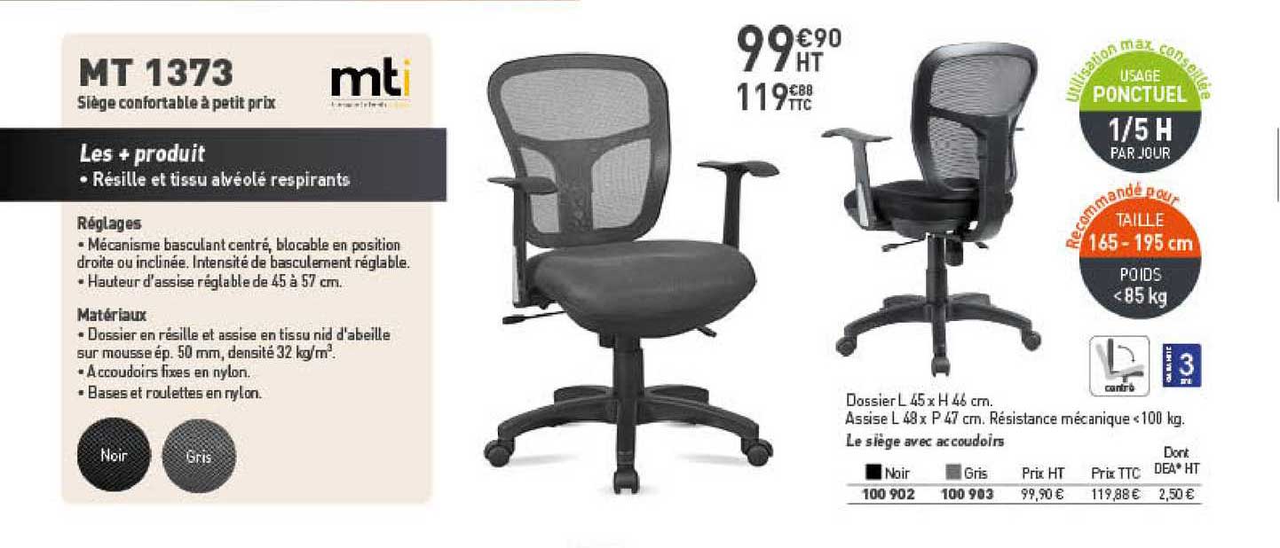 mt 1373 siège confortable