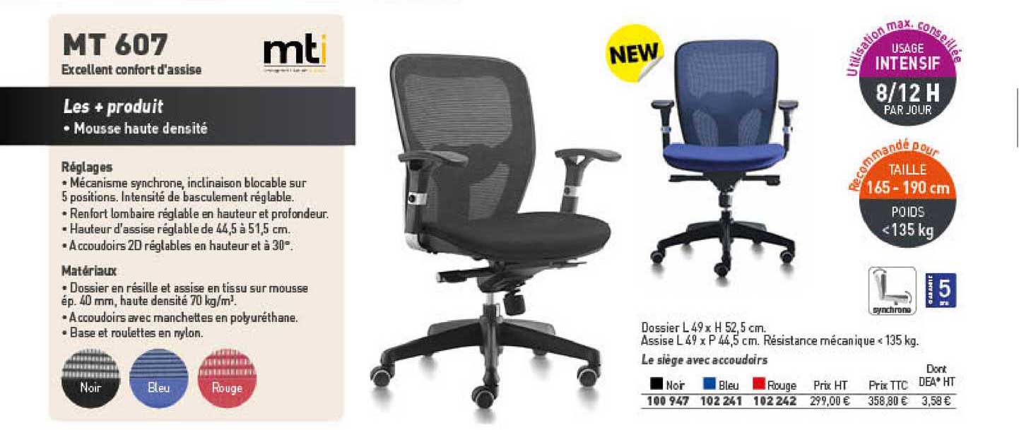 mt 607 excellent confort d'assise