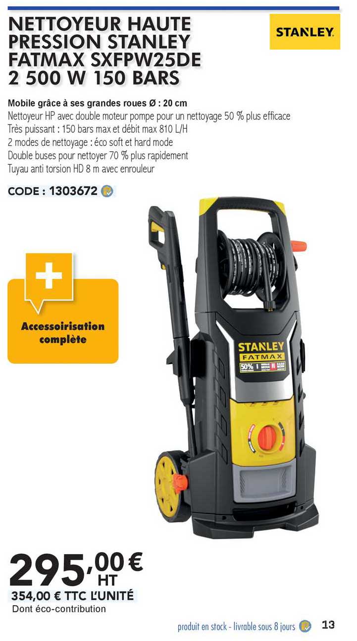 nettoyaeur haute pression stanley fatmax sxfpw25de 2500w 150 bars