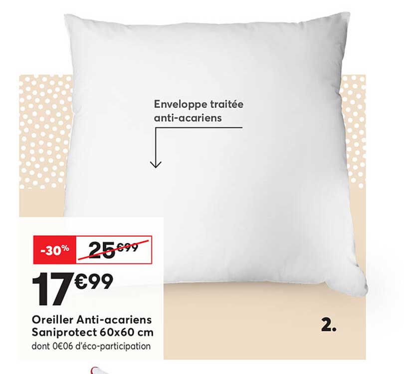 oreiller anti-acariens saniprotect 60x60 cm