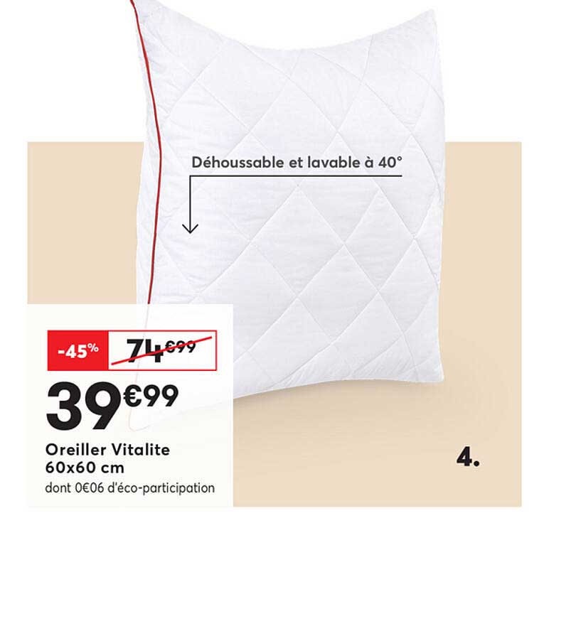 oreiller vitalite 60x60 cm