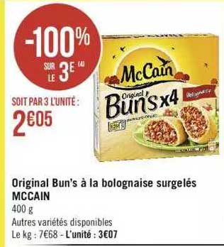 original bun's à la bolognaise surgelés mc cain